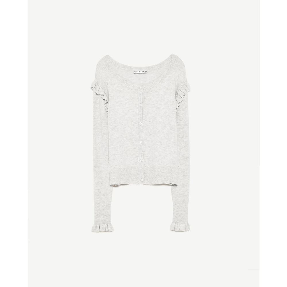 ZARA Light Grey Ruffle Long Sleeve Size Medium button front everyday work wear